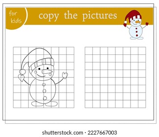 Copy the picture, educational games for kids, cartoon snowman. vector illustration