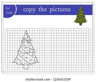 Copy the picture, Educational games for kids, Cartoon Christmas Tree.