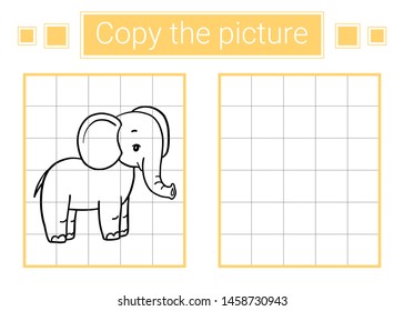 Copy The Picture. Elephant. Educational Children Game. 