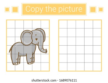 Copy the picture. Elephant. Educational children game. 
