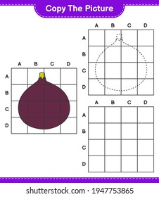 Copy the picture, copy the picture of Fig using grid lines. Educational children game, printable worksheet, vector illustration