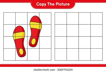 Kopieren Sie das Bild und kopieren Sie das Bild von Flip Flop mit Rasterlinien. Kinderspiel, druckbares Arbeitsblatt, Vektorgrafik