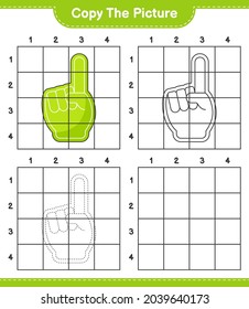 Copy the picture, copy the picture of Foam Finger using grid lines. Educational children game, printable worksheet, vector illustration