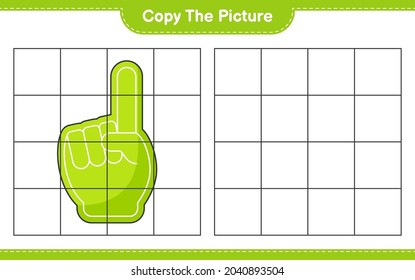 Copy the picture, copy the picture of Foam Finger using grid lines. Educational children game, printable worksheet, vector illustration