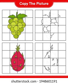 Copy the picture, copy the picture of Fruits using grid lines. Educational children game, printable worksheet, vector illustration