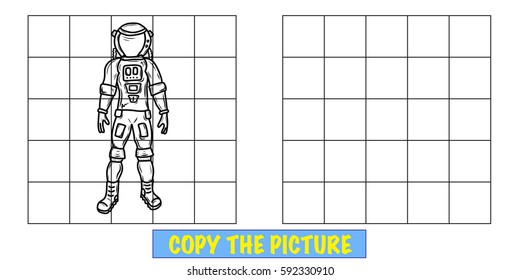 Copy the picture fun activity for kids. Learn to draw. An astronaut.