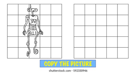 Copy the picture fun activity for kids. Learn to draw. A crazy funny looking alien or monster.