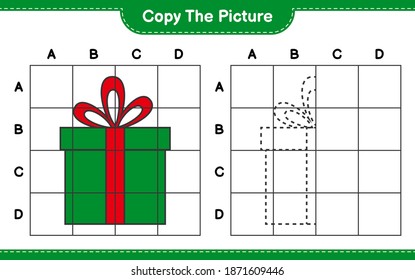 Copy the picture, copy the picture of Gift Boxes using grid lines. Educational children game, printable worksheet, vector illustration
