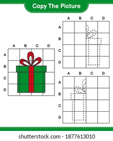 Copy the picture, copy the picture of Gift Boxes using grid lines. Educational children game, printable worksheet, vector illustration
