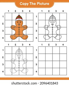 Copy the picture, copy the picture of Gingerbread Man using grid lines. Educational children game, printable worksheet, vector illustration