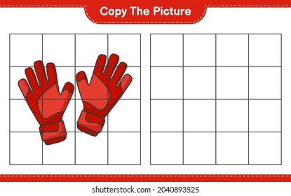 Copy the picture, copy the picture of Goalkeeper Gloves using grid lines. Educational children game, printable worksheet, vector illustration
