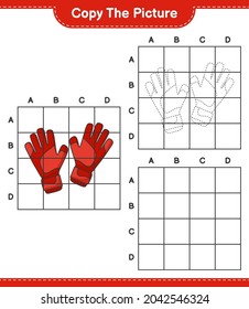 Copy the picture, copy the picture of Goalkeeper Gloves using grid lines. Educational children game, printable worksheet, vector illustration