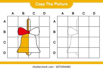 Copy the picture, copy the picture of Golden Christmas Bells using grid lines. Educational children game, printable worksheet, vector illustration