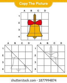 Copy the picture, copy the picture of Golden Christmas Bells using grid lines. Educational children game, printable worksheet, vector illustration