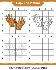 Copy the picture, copy the picture of Golf Gloves using grid lines. Educational children game, printable worksheet, vector illustration