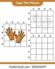 Copy the picture, copy the picture of Golf Gloves using grid lines. Educational children game, printable worksheet, vector illustration