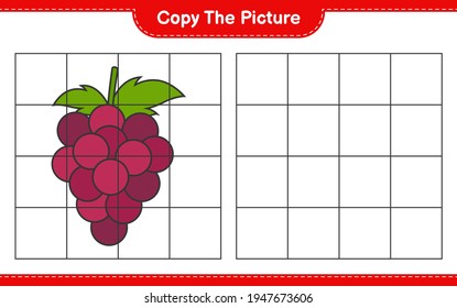 Copy the picture, copy the picture of Grape using grid lines. Educational children game, printable worksheet, vector illustration