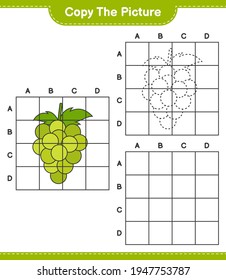 Copy the picture, copy the picture of Grape using grid lines. Educational children game, printable worksheet, vector illustration