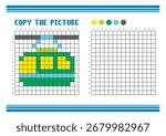 Copy the picture grid drawing worksheet for kids. Pixel art gondola lift