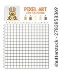 Copy the picture grid drawing worksheet for kids. Pixel art rabbit