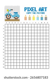 Copy the picture grid drawing worksheet for kids. Pixel art scooter