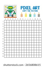 Copiar a planilha de desenho da grade de imagem para crianças. Robô Pixel Art