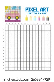 Copy the picture grid drawing worksheet for kids. Pixel art car
