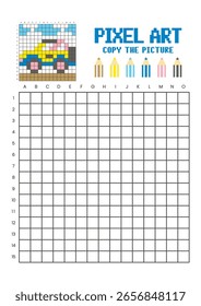 Copie la hoja de cálculo de dibujo de cuadrícula de imagen para niños. Pixel arte del coche de carretera
