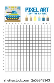 Copy the picture grid drawing worksheet for kids. Pixel art tank
