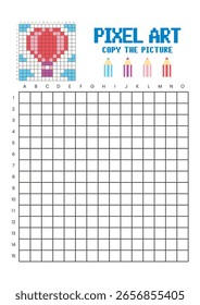 Copy the picture grid drawing worksheet for kids. Pixel art hot air balloon