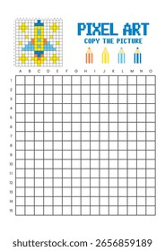 Copy the picture grid drawing worksheet for kids. Pixel art rocket