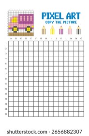 Kopieren Sie das Arbeitsblatt zum Zeichnen des Bildrasters für Kinder. Pixel Art Cargo