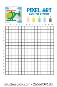 Kopieren Sie das Arbeitsblatt zum Zeichnen des Bildrasters für Kinder. Pixel Art Helikopter