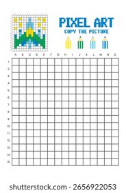 Copy the picture grid drawing worksheet for kids. Pixel art spacecraft