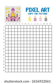 Copy the picture grid drawing worksheet for kids. Pixel art spacecraft