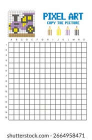 Copiar a planilha de desenho da grade de imagem para crianças. Trator artístico de pixel