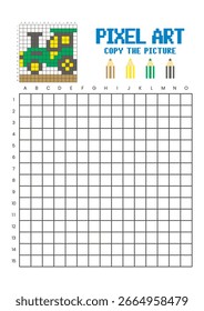 Copy the picture grid drawing worksheet for kids. Pixel art tractor