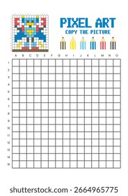 Copie la hoja de cálculo de dibujo de cuadrícula de imagen para niños. Robot de arte de píxeles