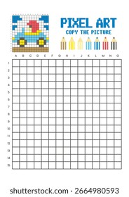 Copy the picture grid drawing worksheet for kids. Pixel art race car with driver