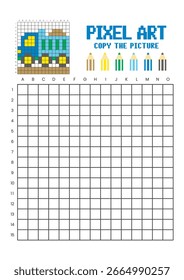 Copy the picture grid drawing worksheet for kids. Pixel art material truck