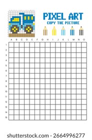 Copy the picture grid drawing worksheet for kids. Pixel art truck