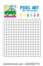 Kopieren Sie das Arbeitsblatt zum Zeichnen des Bildrasters für Kinder. Pixel Art Car