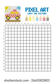 Copie la hoja de cálculo de dibujo de cuadrícula de imagen para niños. Pixel art taxi