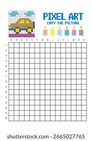 Copie la hoja de cálculo de dibujo de cuadrícula de imagen para niños. Coche de arte del pixel