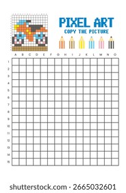 Copie la hoja de cálculo de dibujo de cuadrícula de imagen para niños. Pixel art motocicleta