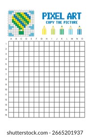 Copiar a planilha de desenho da grade de imagem para crianças. Balão de ar quente Pixel art