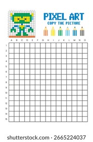 Copy the picture grid drawing worksheet for kids. Pixel art robot