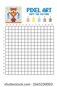 Copie la hoja de cálculo de dibujo de cuadrícula de imagen para niños. Robot de arte de píxeles