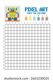Copy the picture grid drawing worksheet for kids. Pixel art robot