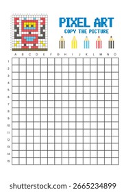 Copy the picture grid drawing worksheet for kids. Pixel art robot